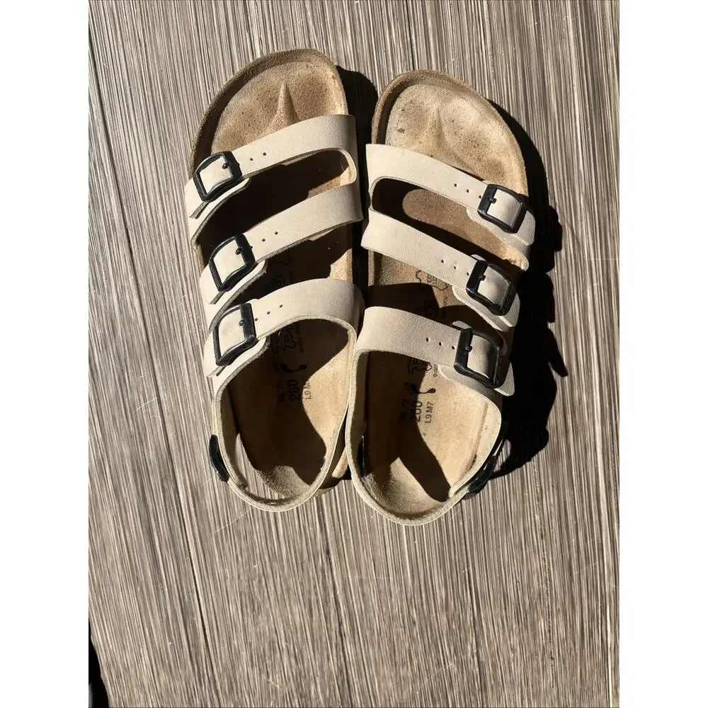 Birkenstock Sandals Womens 40 Strappy White Slip On Open Toe Casual Comfort - Picture 12 of 13